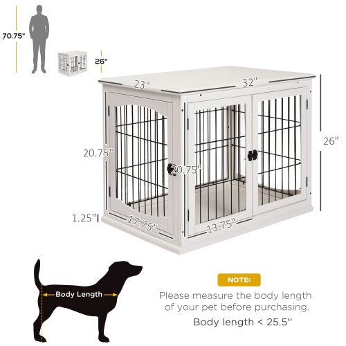 PawHut Dog Kennel End Table – 2-in-1 Furniture with Lockable Door, Pure White