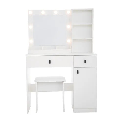 Vanity Desk with LED Mirror & Lights – 3-Brightness Makeup Table with Drawers, White