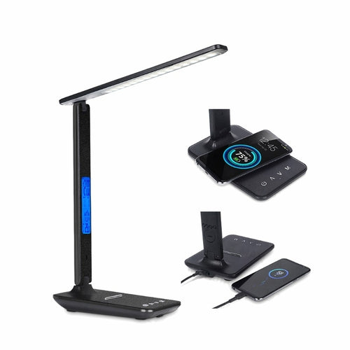 3-in-1 LED Desk Lamp – Wireless Phone Charger, Clock & Thermostat