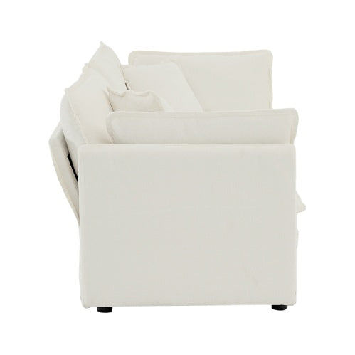 Modern Chenille Loveseat Sofa – Deep Seat 2-Seater with 4 Pillows, White