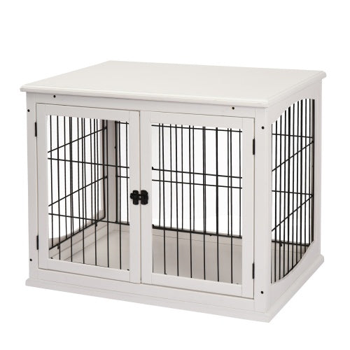 PawHut Dog Kennel End Table – 2-in-1 Furniture with Lockable Door, Pure White