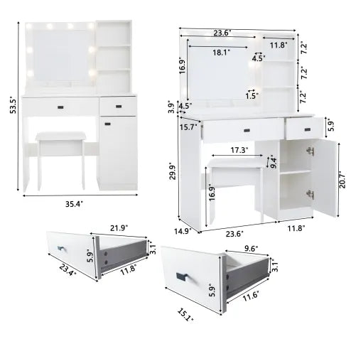 Vanity Desk with LED Mirror & Lights – 3-Brightness Makeup Table with Drawers, White
