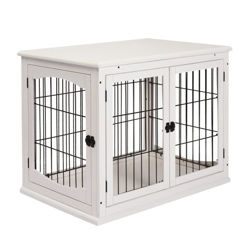 PawHut Dog Kennel End Table – 2-in-1 Furniture with Lockable Door, Pure White