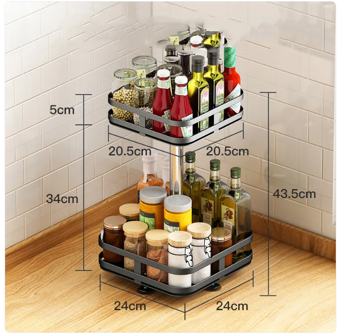 Rotating Kitchen Spice Rack – 360° Metal Organizer, Single or Double Layer