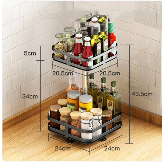 Rotating Kitchen Spice Rack – 360° Metal Organizer, Single or Double Layer