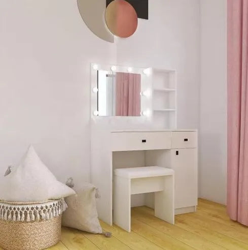 Vanity Desk with LED Mirror & Lights – 3-Brightness Makeup Table with Drawers, White