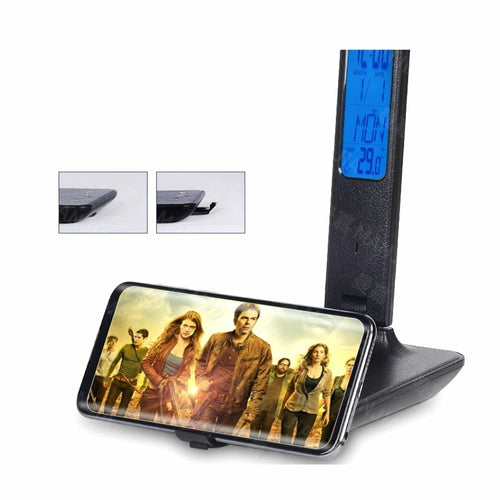 3-in-1 LED Desk Lamp – Wireless Phone Charger, Clock & Thermostat