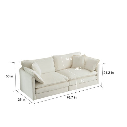 Modern Chenille Loveseat Sofa – Deep Seat 2-Seater with 4 Pillows, White