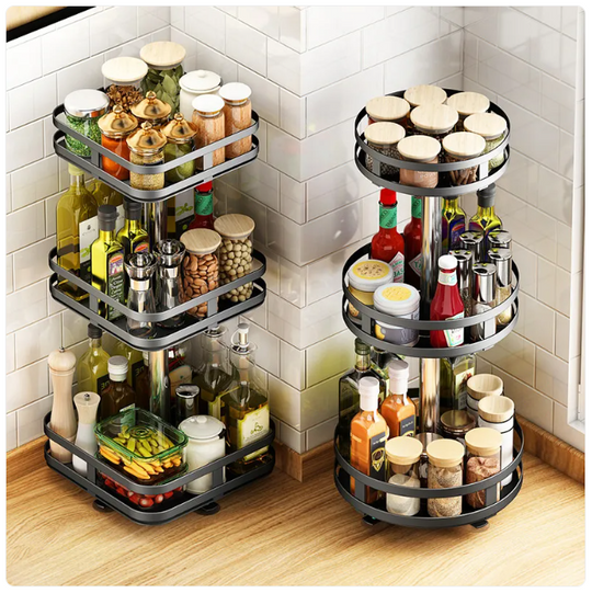 Rotating Kitchen Spice Rack – 360° Metal Organizer, Single or Double Layer
