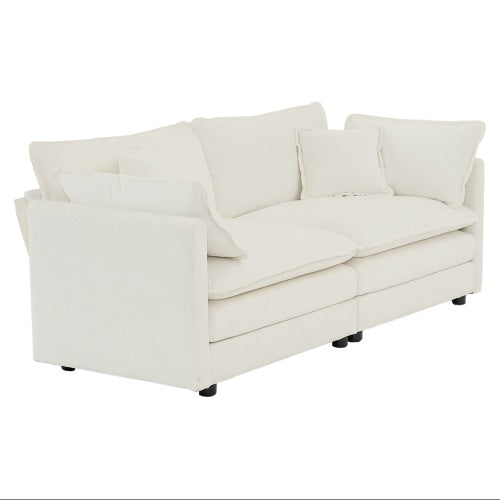 Modern Chenille Loveseat Sofa – Deep Seat 2-Seater with 4 Pillows, White