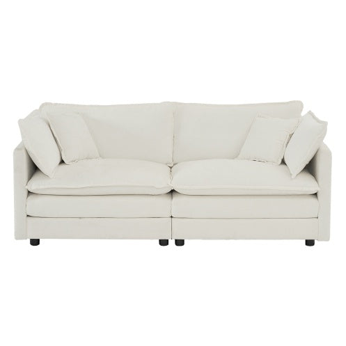 Modern Chenille Loveseat Sofa – Deep Seat 2-Seater with 4 Pillows, White