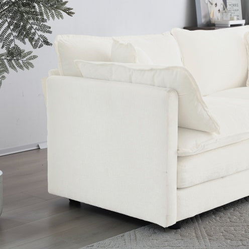 Modern Chenille Loveseat Sofa – Deep Seat 2-Seater with 4 Pillows, White