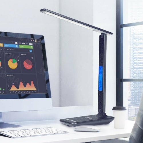 3-in-1 LED Desk Lamp – Wireless Phone Charger, Clock & Thermostat