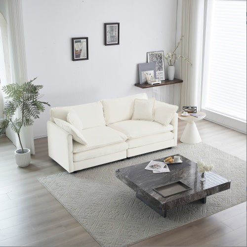 Modern Chenille Loveseat Sofa – Deep Seat 2-Seater with 4 Pillows, White