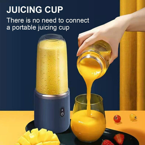 Twin-Gear Portable Juice Blender – 400ml Glass Cup, 6 Blades, USB Rechargeable