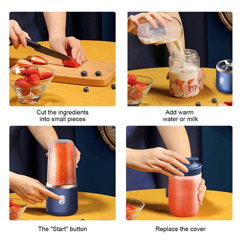 Twin-Gear Portable Juice Blender – 400ml Glass Cup, 6 Blades, USB Rechargeable