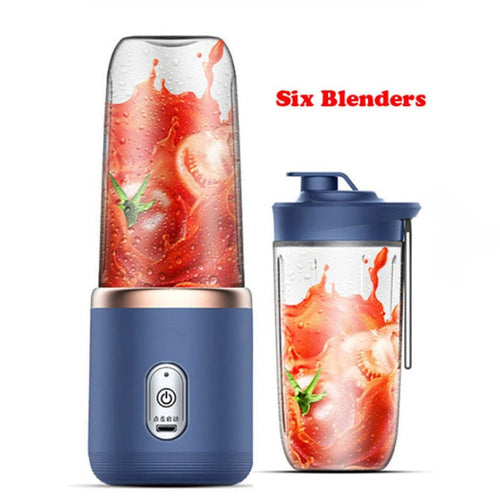 Twin-Gear Portable Juice Blender – 400ml Glass Cup, 6 Blades, USB Rechargeable