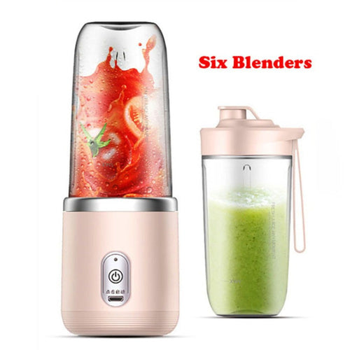 Twin-Gear Portable Juice Blender – 400ml Glass Cup, 6 Blades, USB Rechargeable