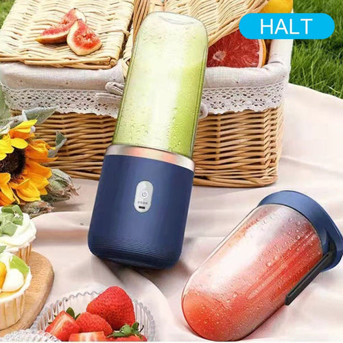 Twin-Gear Portable Juice Blender – 400ml Glass Cup, 6 Blades, USB Rechargeable