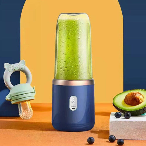 Twin-Gear Portable Juice Blender – 400ml Glass Cup, 6 Blades, USB Rechargeable