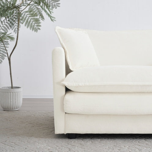 Modern Chenille Loveseat Sofa – Deep Seat 2-Seater with 4 Pillows, White