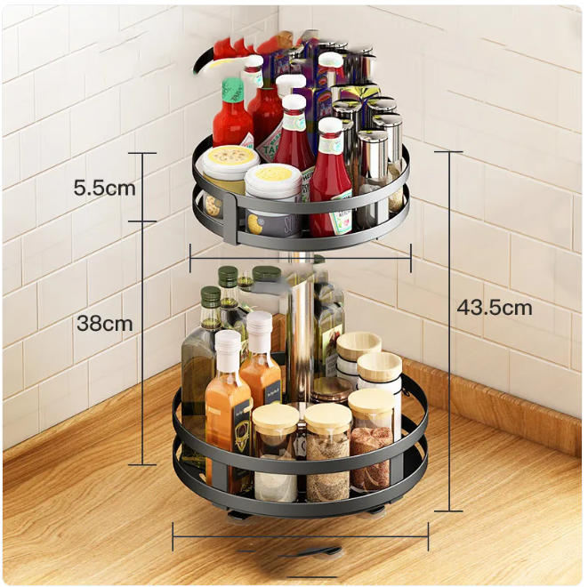 Rotating Kitchen Spice Rack – 360° Metal Organizer, Single or Double Layer