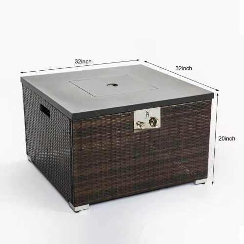 Outdoor Square Gas Fire Pit Table – 40,000 BTU, Dark Brown Wicker & Steel