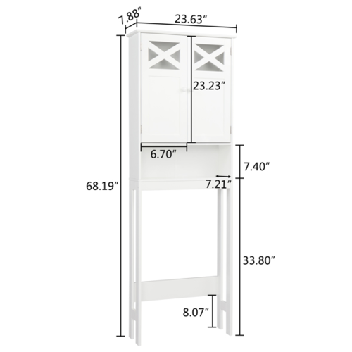 Bathroom Over-Toilet Storage Cabinet – Double Door, Adjustable Shelves, White MDF