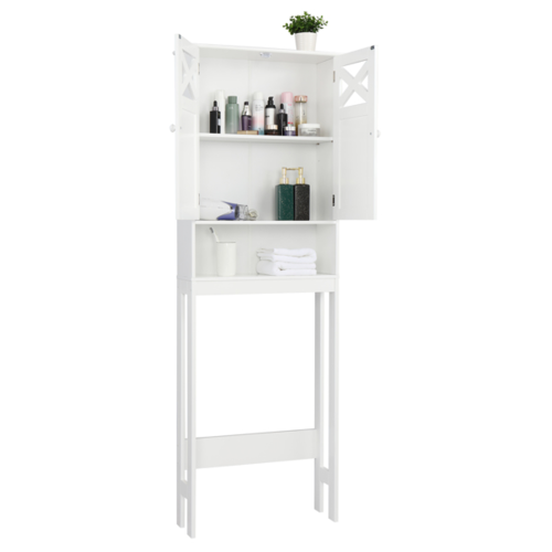 Bathroom Over-Toilet Storage Cabinet – Double Door, Adjustable Shelves, White MDF