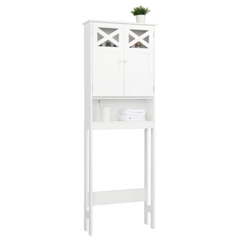 Bathroom Over-Toilet Storage Cabinet – Double Door, Adjustable Shelves, White MDF