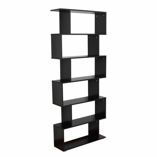 HOMCOM S-Shape Bookcase – 6-Tier Wooden Display Shelf, Black