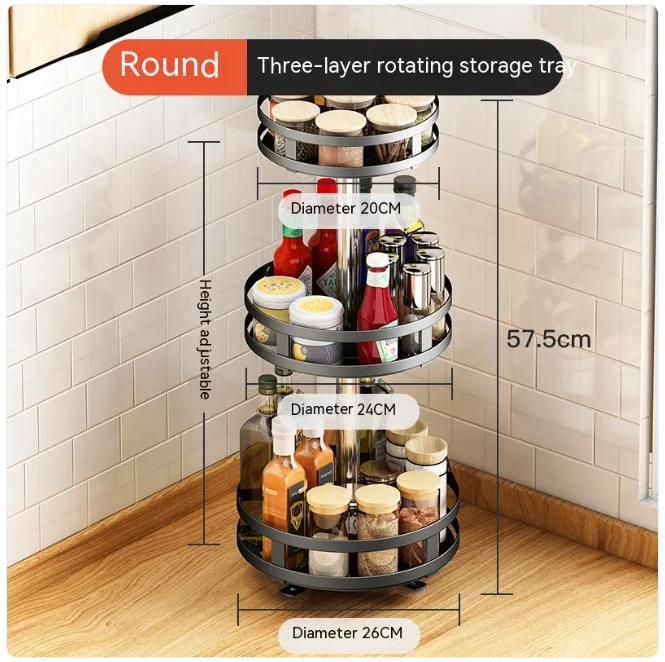Rotating Kitchen Spice Rack – 360° Metal Organizer, Single or Double Layer
